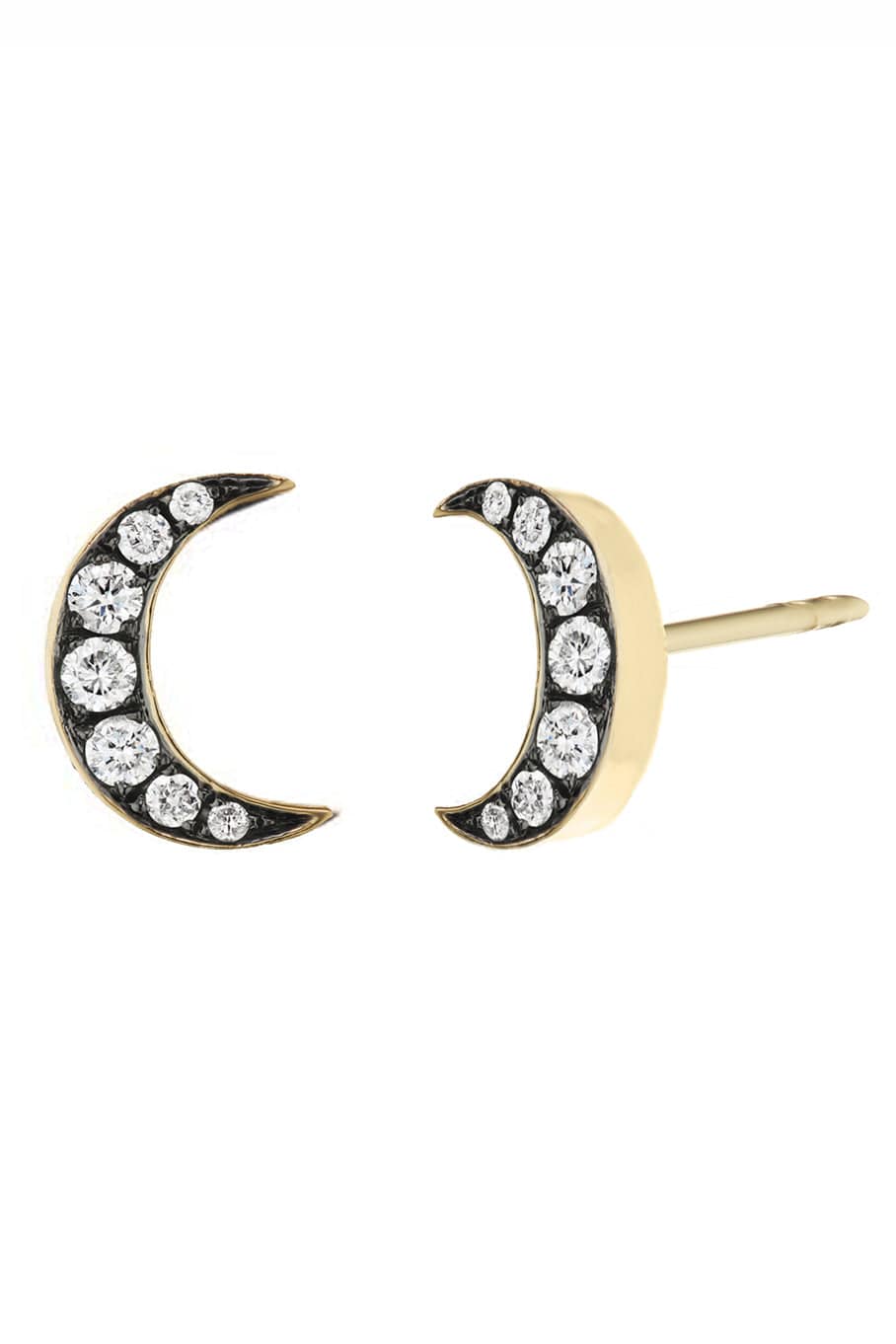 SORELLINA-Crescent Moon Stud Earrings-YELLOW GOLD