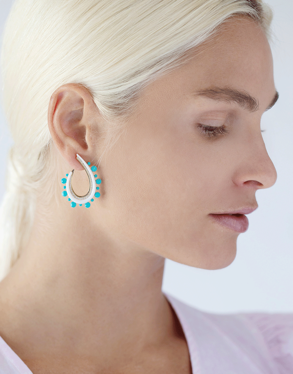 SORELLINA-Crescent White Onyx and Turquoise Earrings-YELLOW GOLD