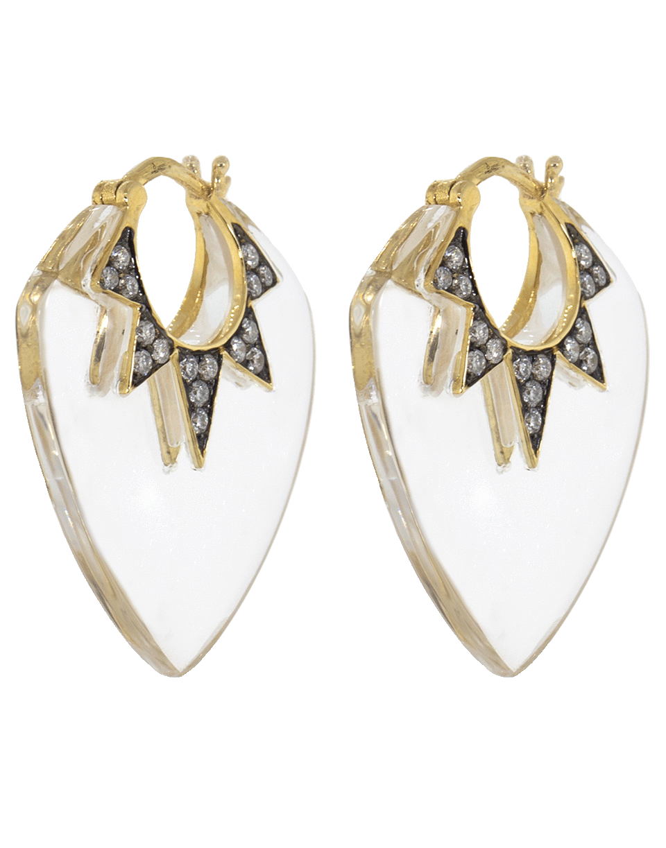 SORELLINA-Guitar Pick Rock Crystal And Diamond Earrings-YELLOW GOLD
