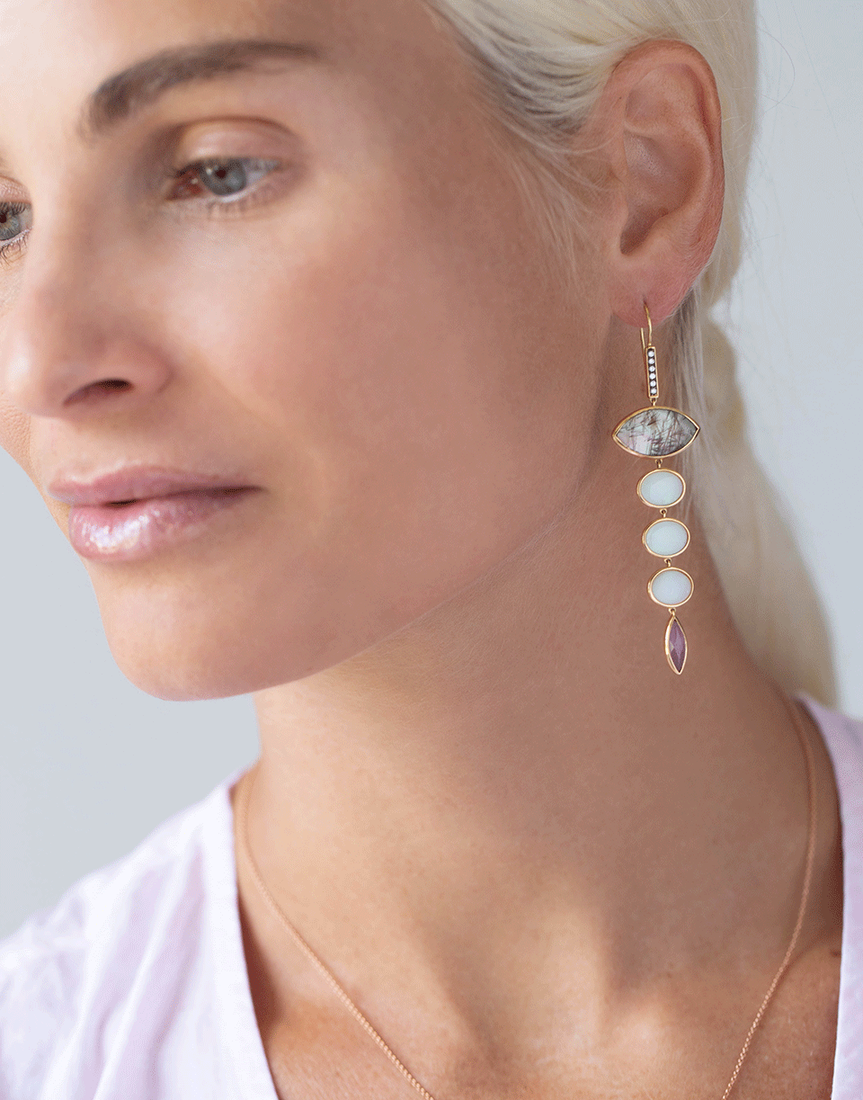 SORELLINA-Labradorite Opal and Ruby Earrings-YELLOW GOLD