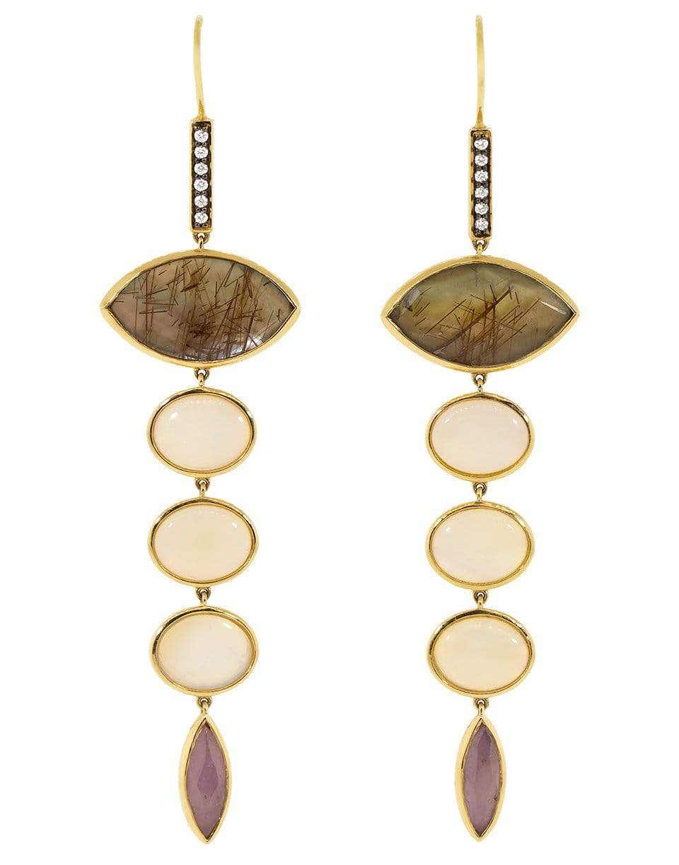 SORELLINA-Labradorite Opal and Ruby Earrings-YELLOW GOLD