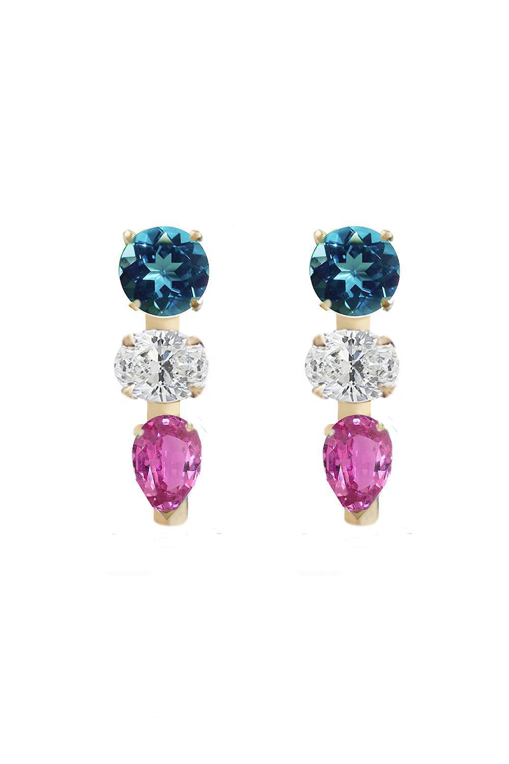 Monroe Multi-Stone Huggies-YELLOW GOLD-JEWELRYFINE JEWELEARRING-SORELLINA