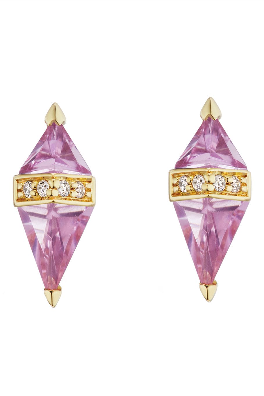 SORELLINA-Pink Pietra Stud Earrings-YELLOW GOLD