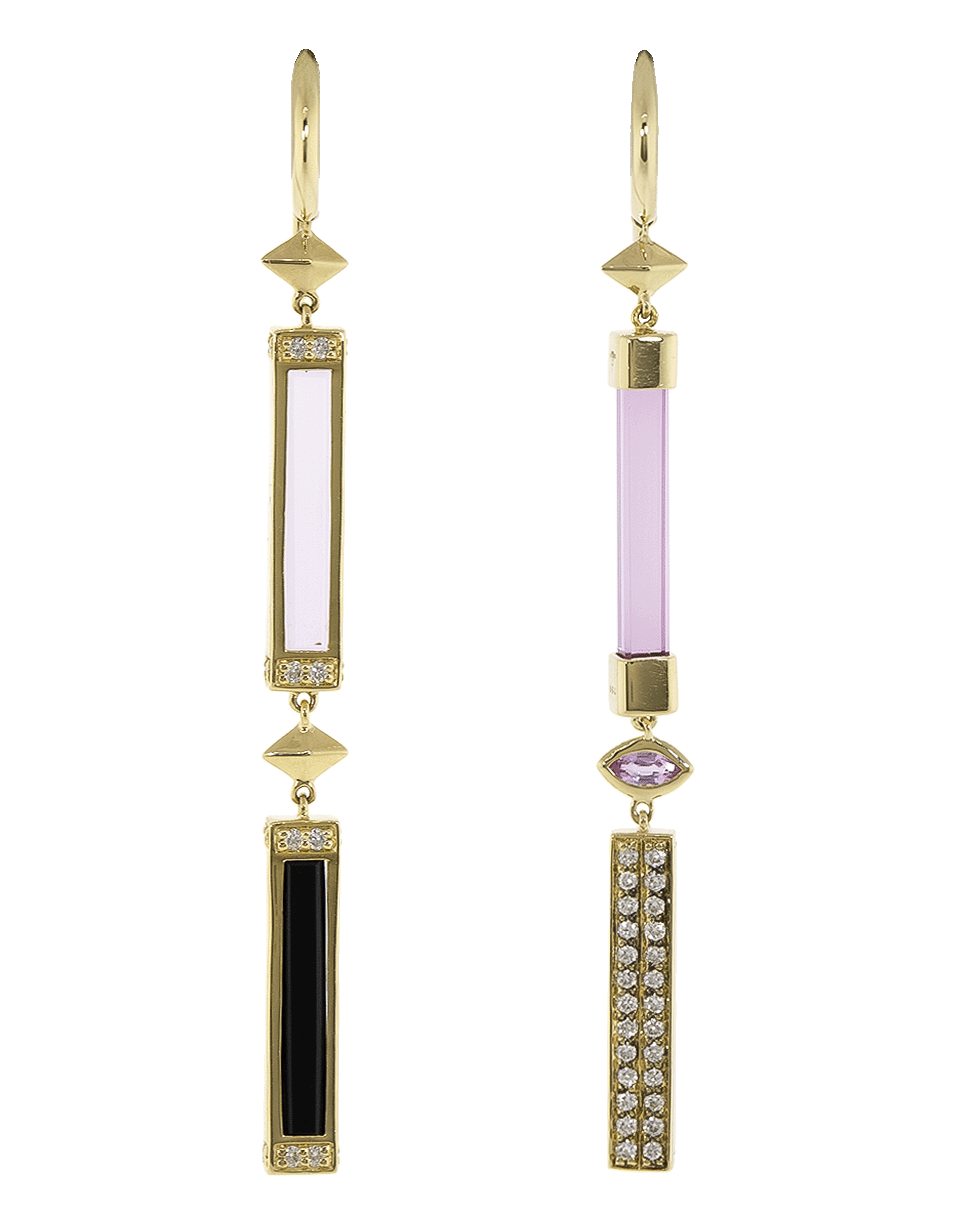 SORELLINA-Pink Topaz And Black Onyx Earrings-YELLOW GOLD