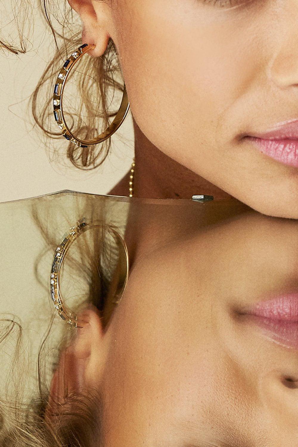 SORELLINA-Tarot Baguette Hoop Earrings-YELLOW GOLD