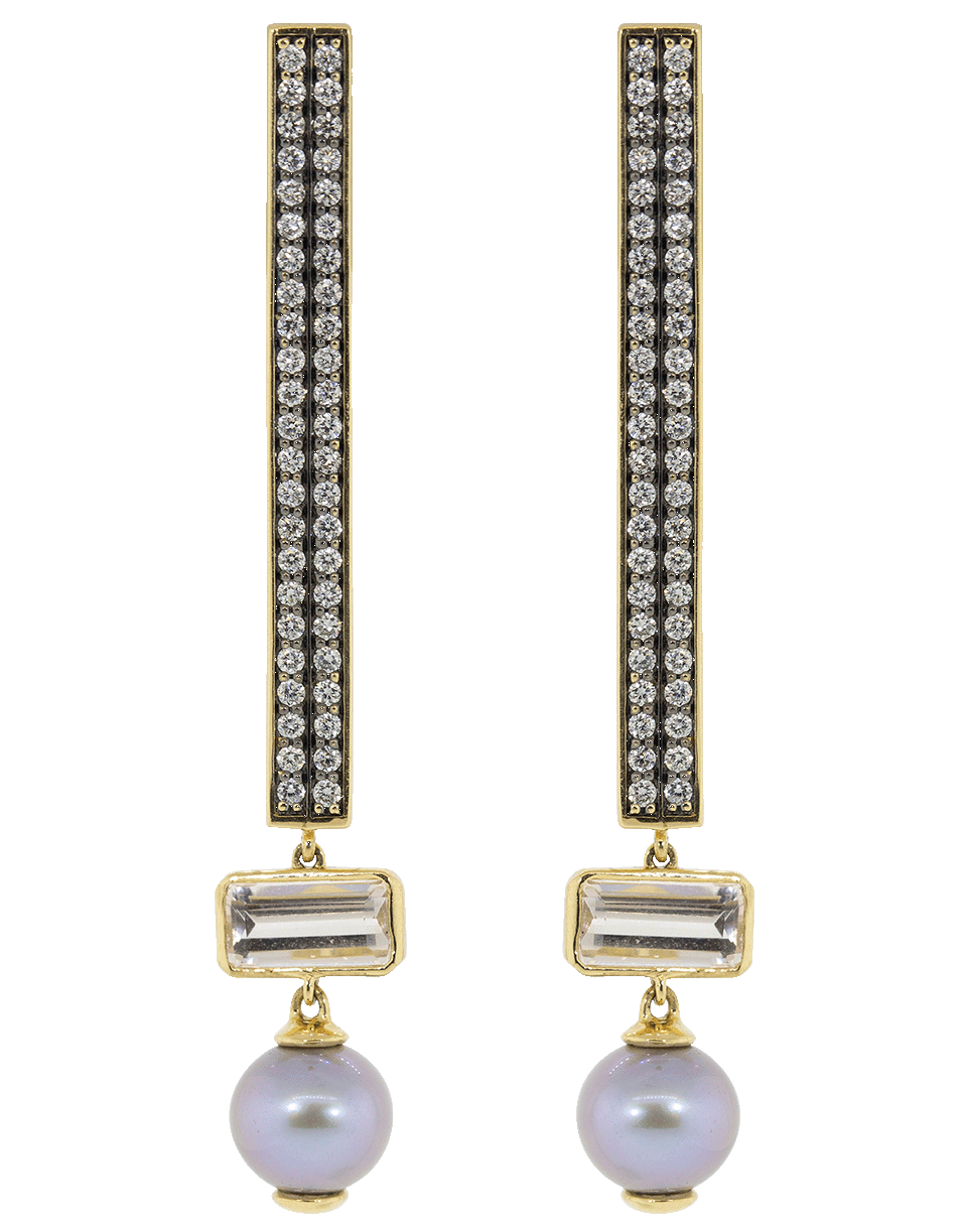 SORELLINA-Topaz Pearl and Diamond Stick Earrings-YELLOW GOLD