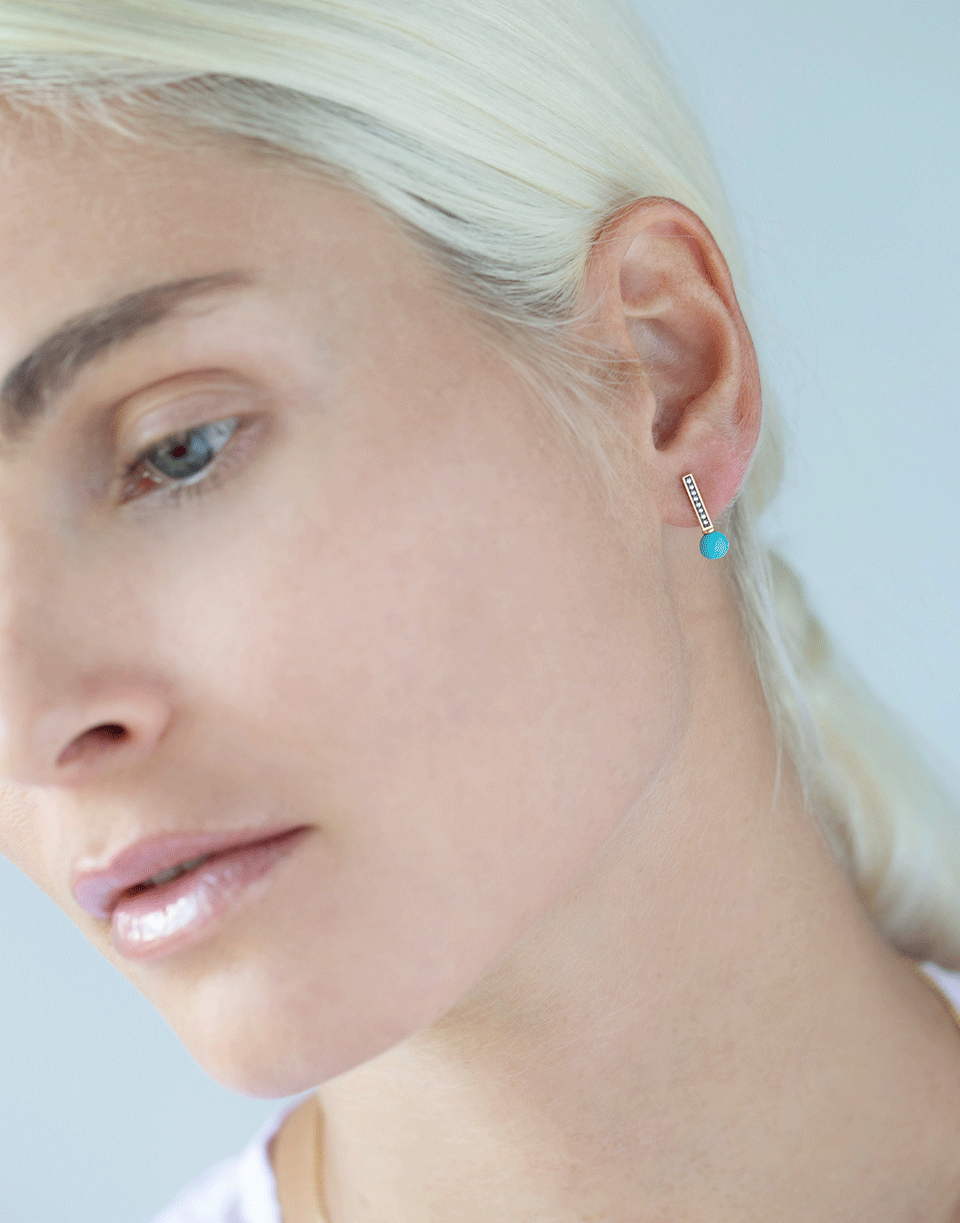 SORELLINA-Turquoise and Diamond Mini Stick Earrings-YELLOW GOLD