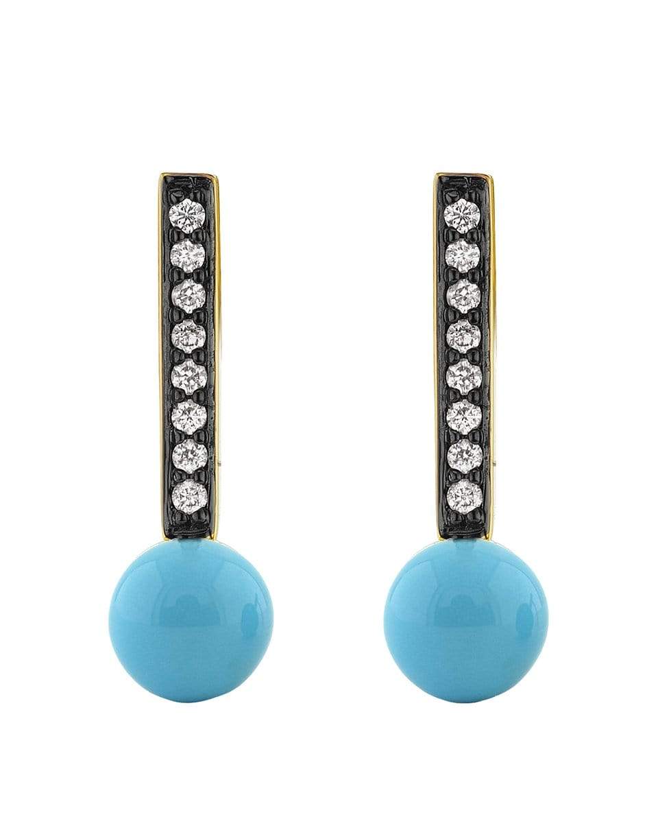 SORELLINA-Turquoise and Diamond Mini Stick Earrings-YELLOW GOLD