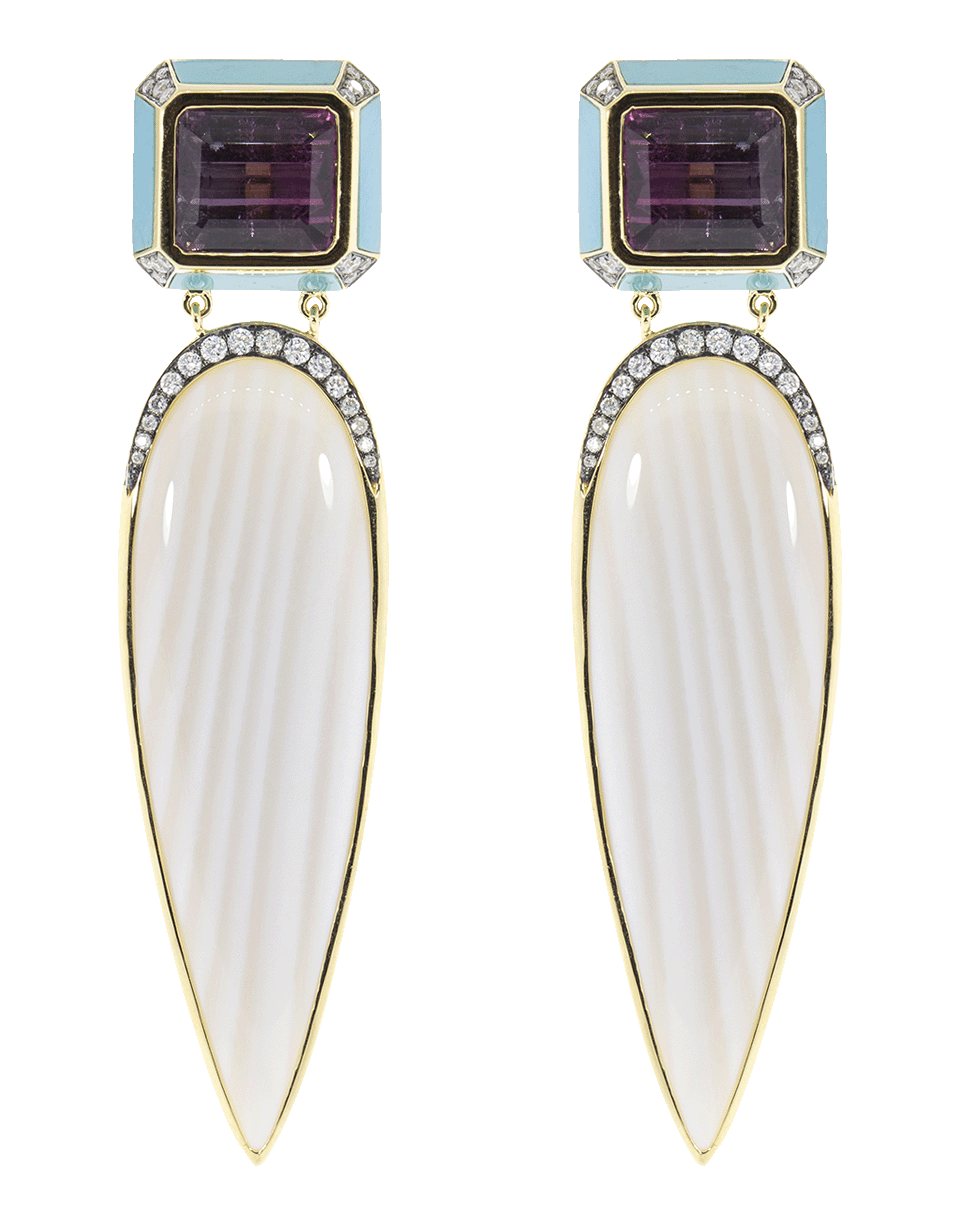 SORELLINA-Turquoise And Tourmaline Earrings-YELLOW GOLD