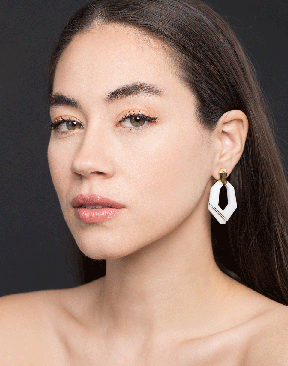 SORELLINA-White Onyx and Diamond Door Knocker Earrings-YELLOW GOLD