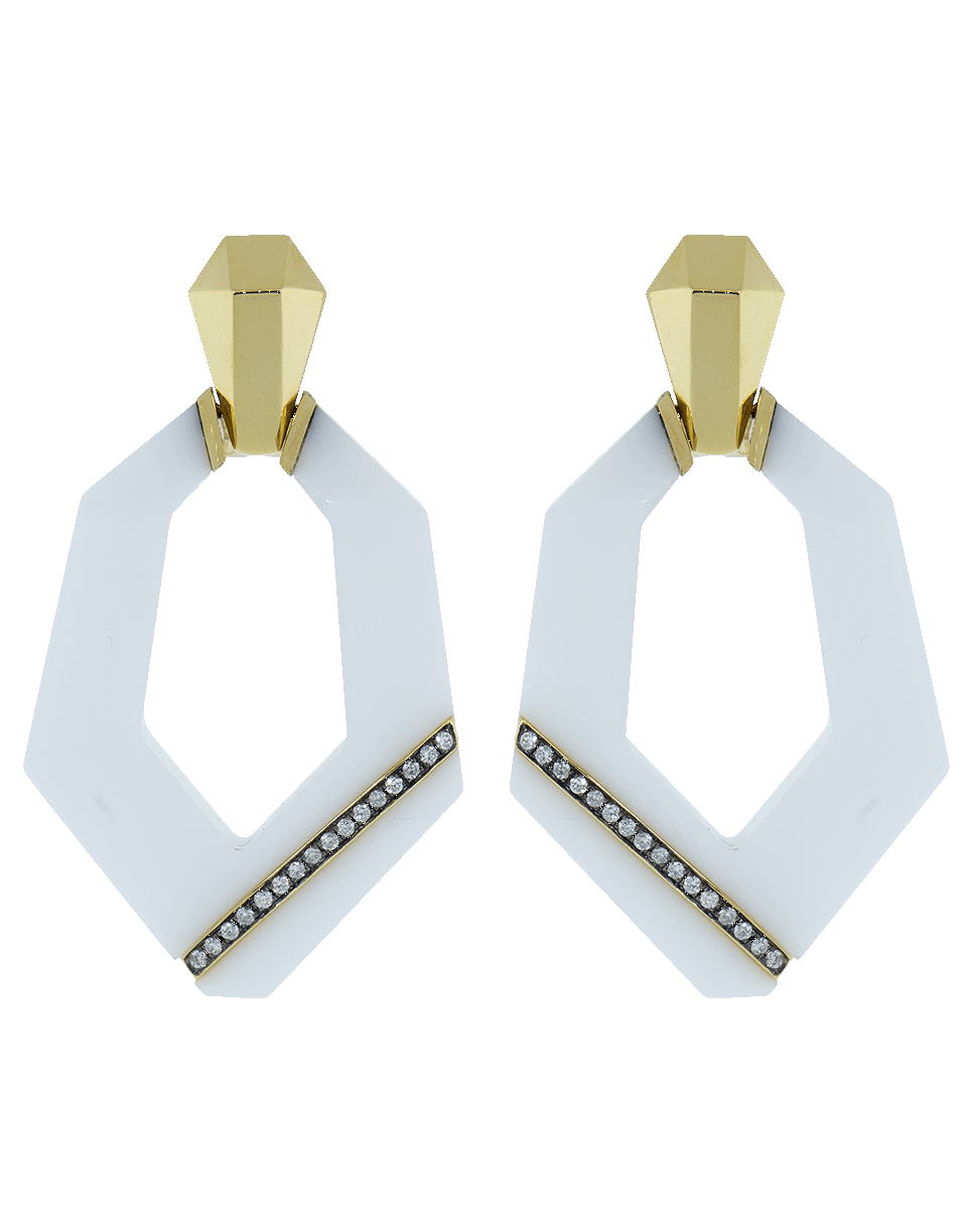 SORELLINA-White Onyx and Diamond Door Knocker Earrings-YELLOW GOLD