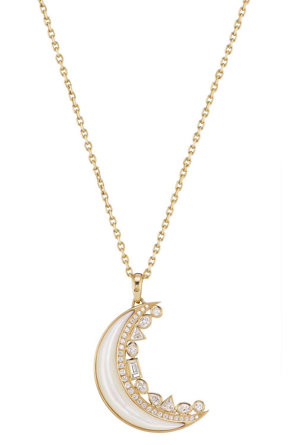 SORELLINA-Crescent Moon Inlay Necklace-YELLOW GOLD