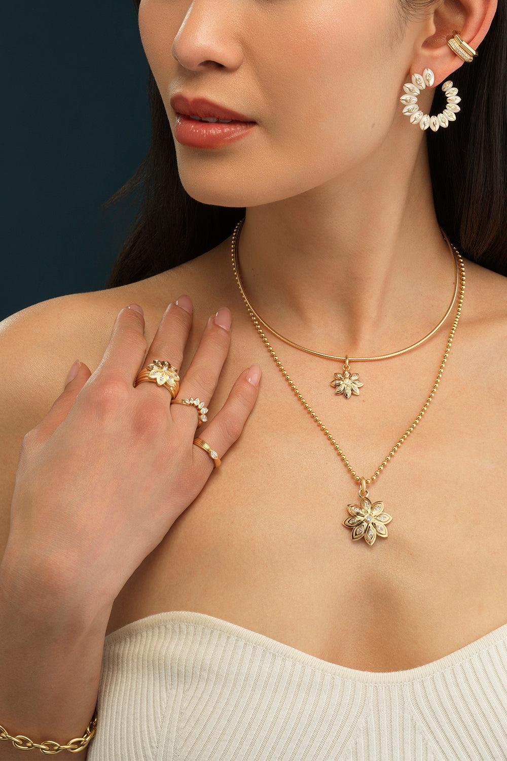 Diamond Flower Bloom Pendant-YELLOW GOLD-JEWELRYFINE JEWELPENDANT-SORELLINA