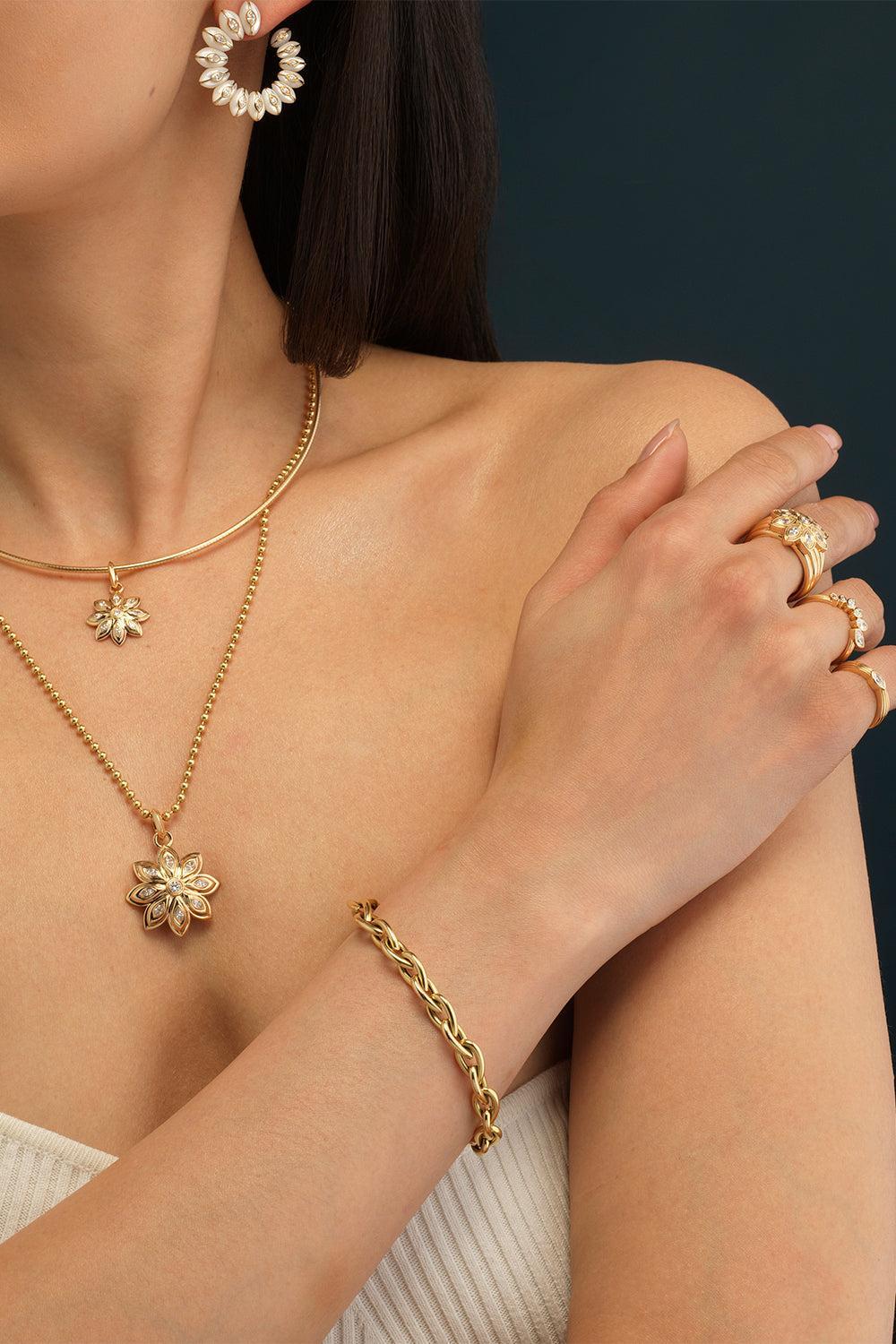  Diamond Flower Bloom Pendant-YELLOW GOLD-JEWELRYFINE JEWELPENDANT-SORELLINA 
