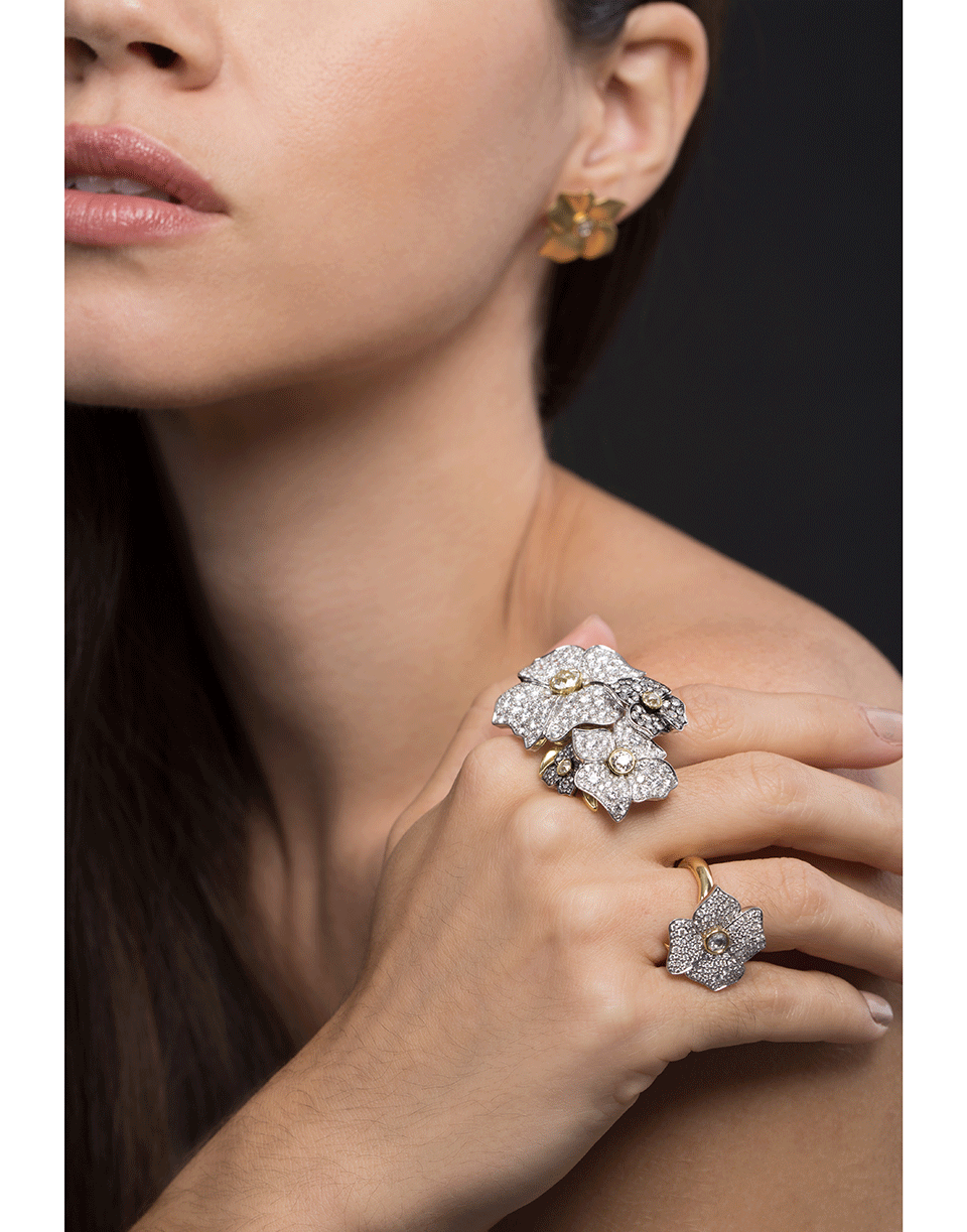 SORELLINA-Hail Storm Diamond Flower Ring-YELLOW GOLD