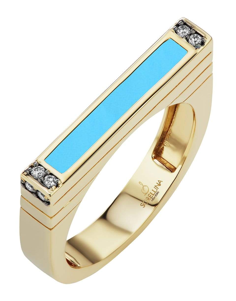 SORELLINA-Turquoise and Diamond Stacking Ring-YELLOW GOLD