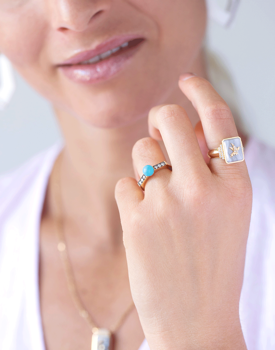 SORELLINA-Turquoise Ball and Diamond Ring-YELLOW GOLD