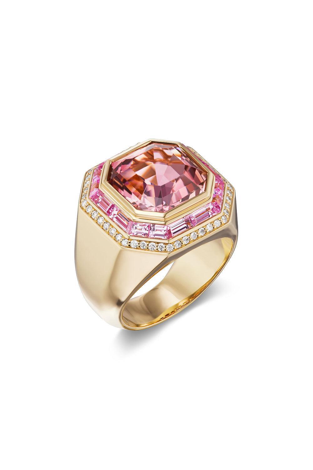 Pink Sapphire Diamond Tourmaline Cocktail Nomad Ring-YELLOW GOLD-6.5-JEWELRYFINE JEWELRING-SORELLINA