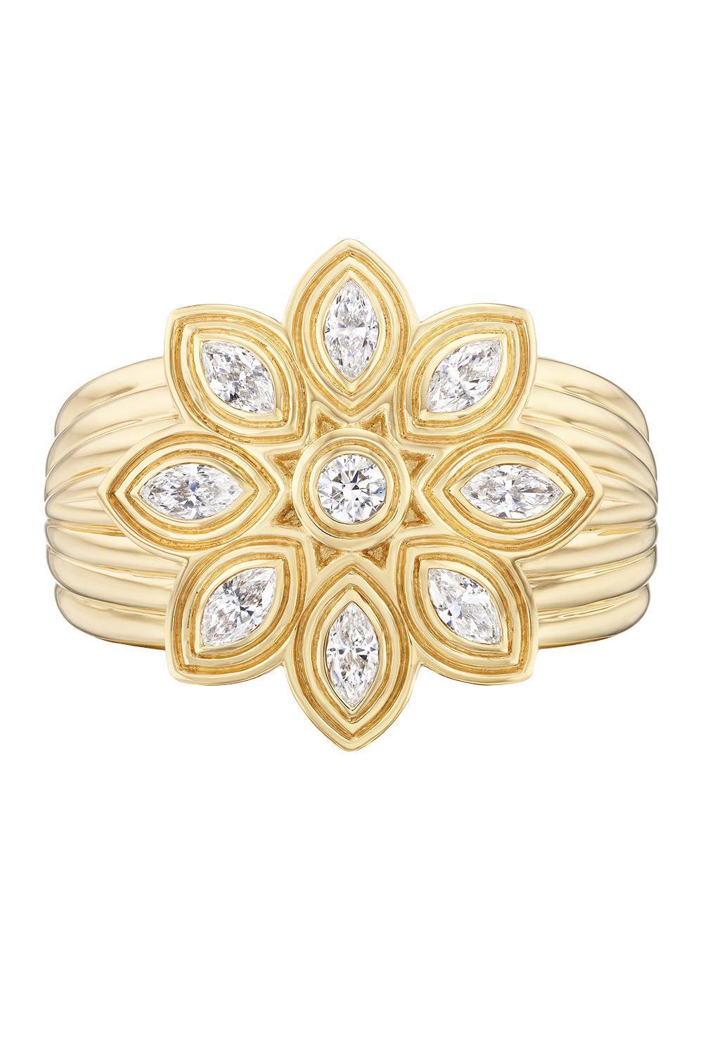 Diamond Flower Bloom Ring-YELLOW GOLD-7-JEWELRYFINE JEWELRING-SORELLINA