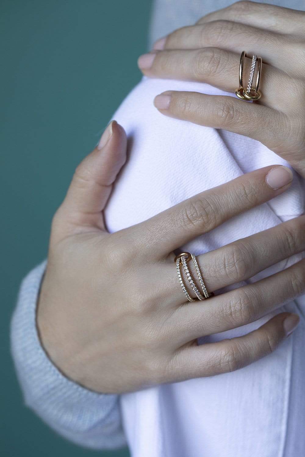 SPINELLI KILCOLLIN-Sonny Gold and Diamond 3 Link Rings-ROSE GOLD
