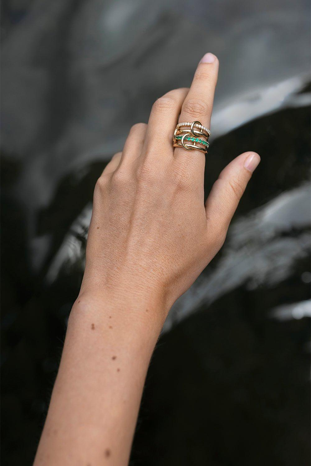 SPINELLI KILCOLLIN-Halley Emerald Four Link Ring-YELLOW GOLD