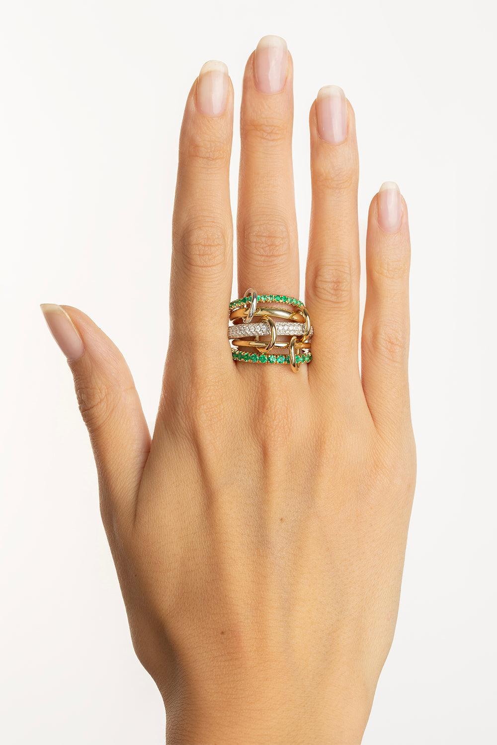 Emerald Diamond 5 Band Chloe Vert Ring-YELLOW GOLD-8.5-JEWELRYFINE JEWELRING-SPINELLI KILCOLLIN