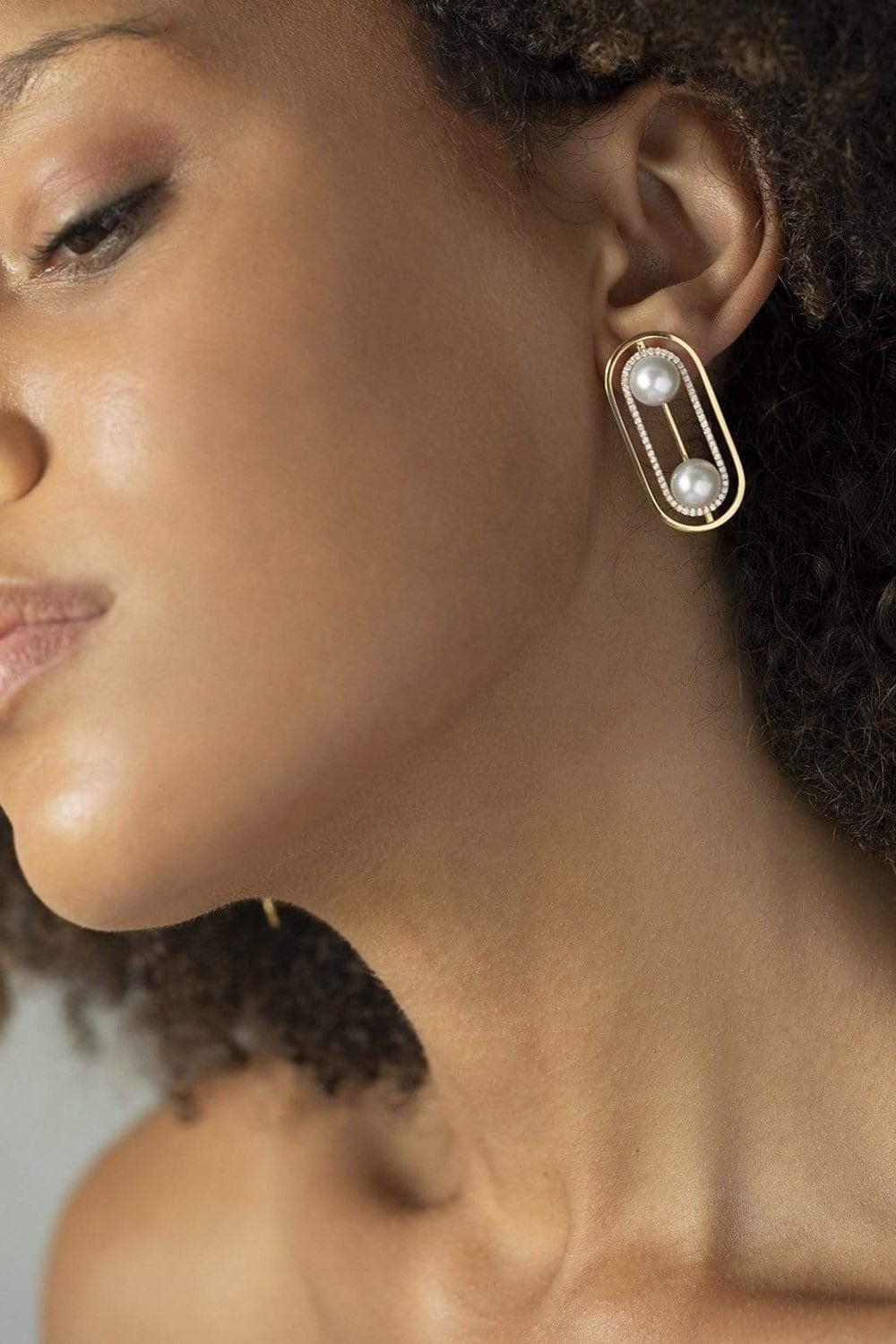 STATE PROPERTY-Ellipsis Pearl and Diamond Earrings-YELLOW GOLD