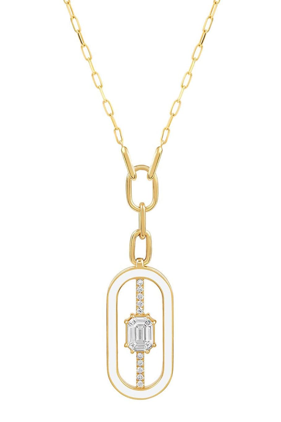 STATE PROPERTY-Bering Diamond and White Enamel Necklace-YELLOW GOLD