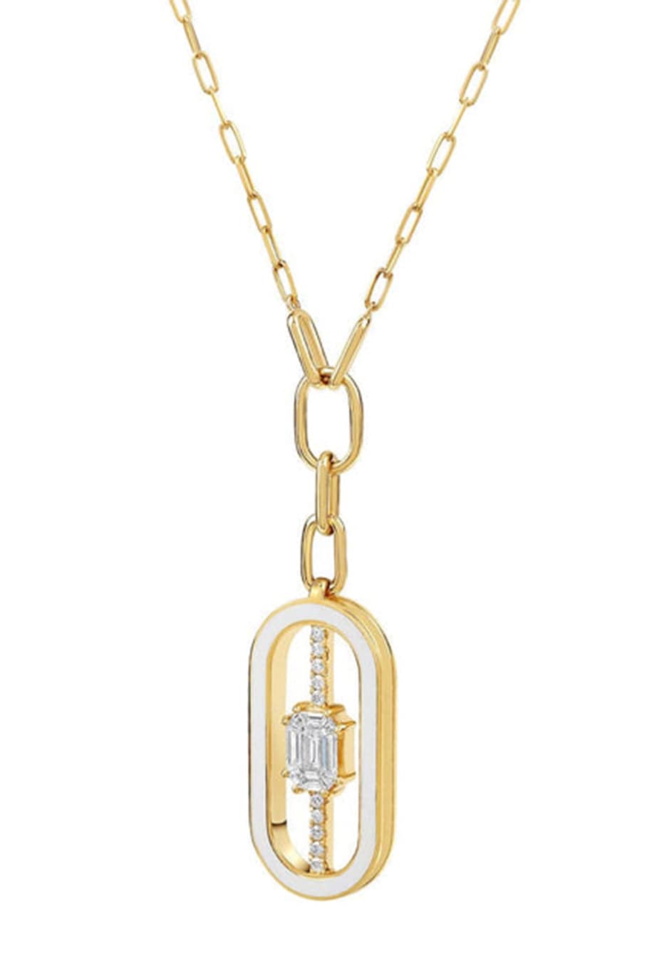 STATE PROPERTY-Bering Diamond and White Enamel Necklace-YELLOW GOLD