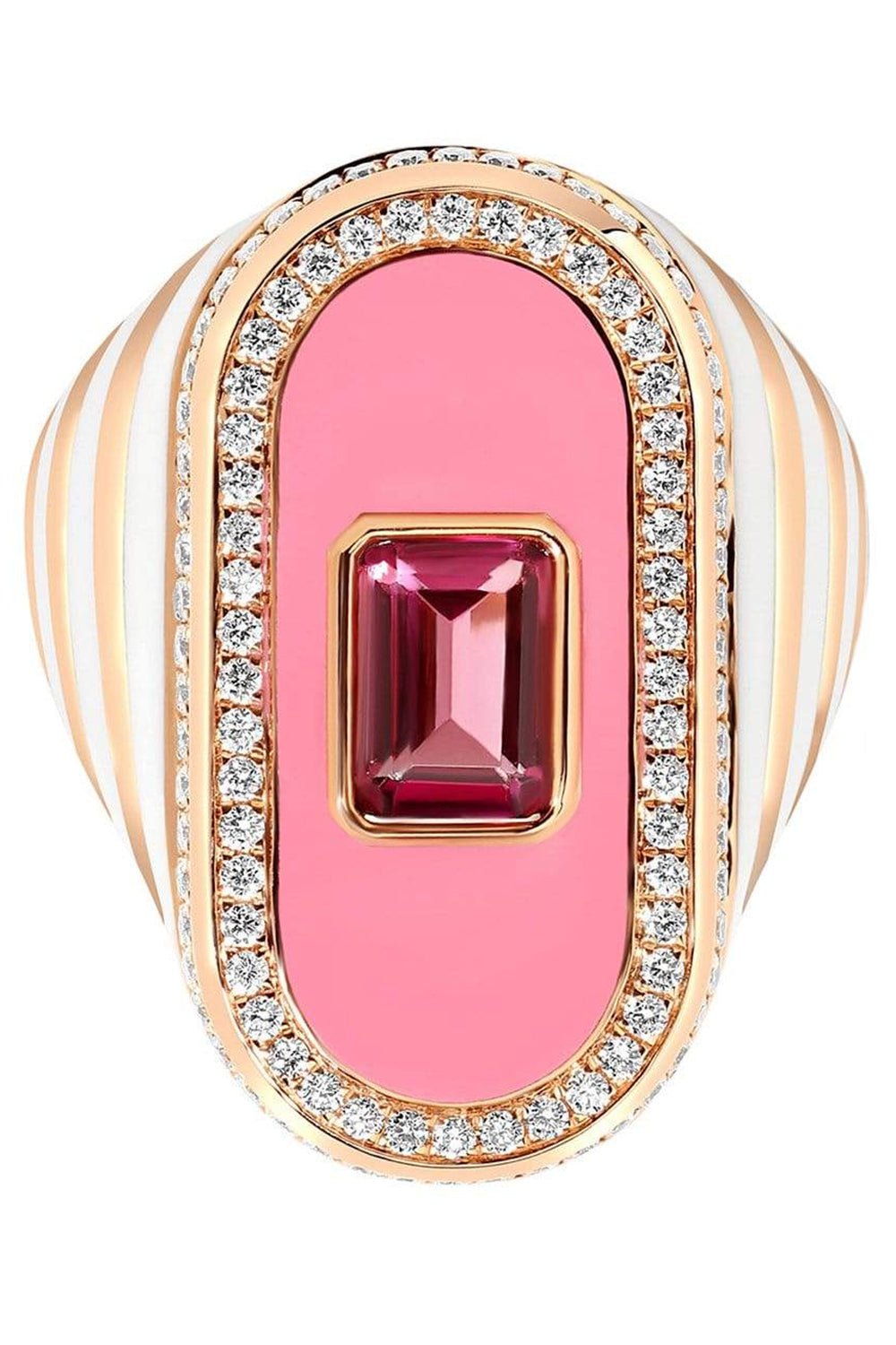STATE PROPERTY-Battuta Pink Tourmaline and Enamel Ring-ROSE GOLD
