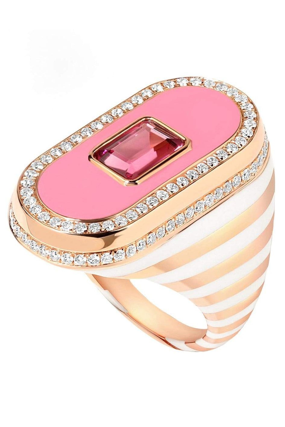 STATE PROPERTY-Battuta Pink Tourmaline and Enamel Ring-ROSE GOLD