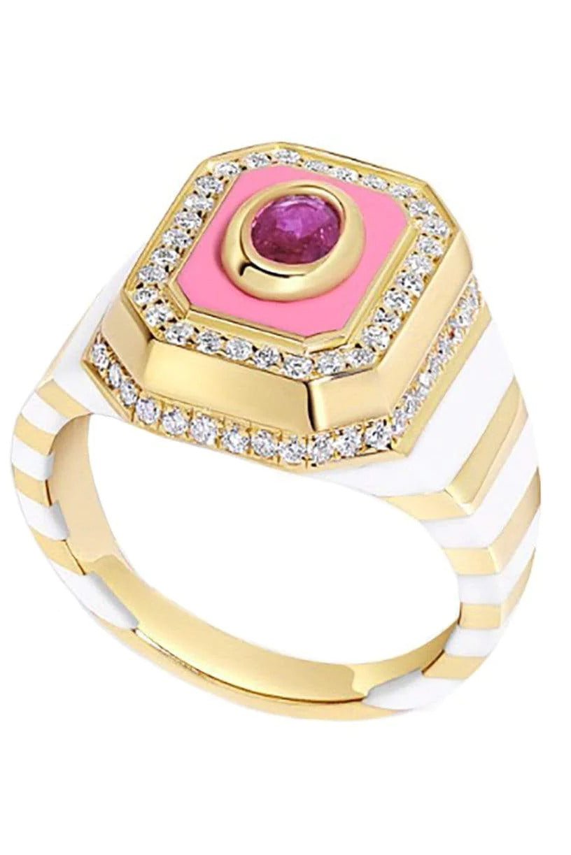 STATE PROPERTY-Tsang Pink Sapphire and Enamel Ring-YELLOW GOLD