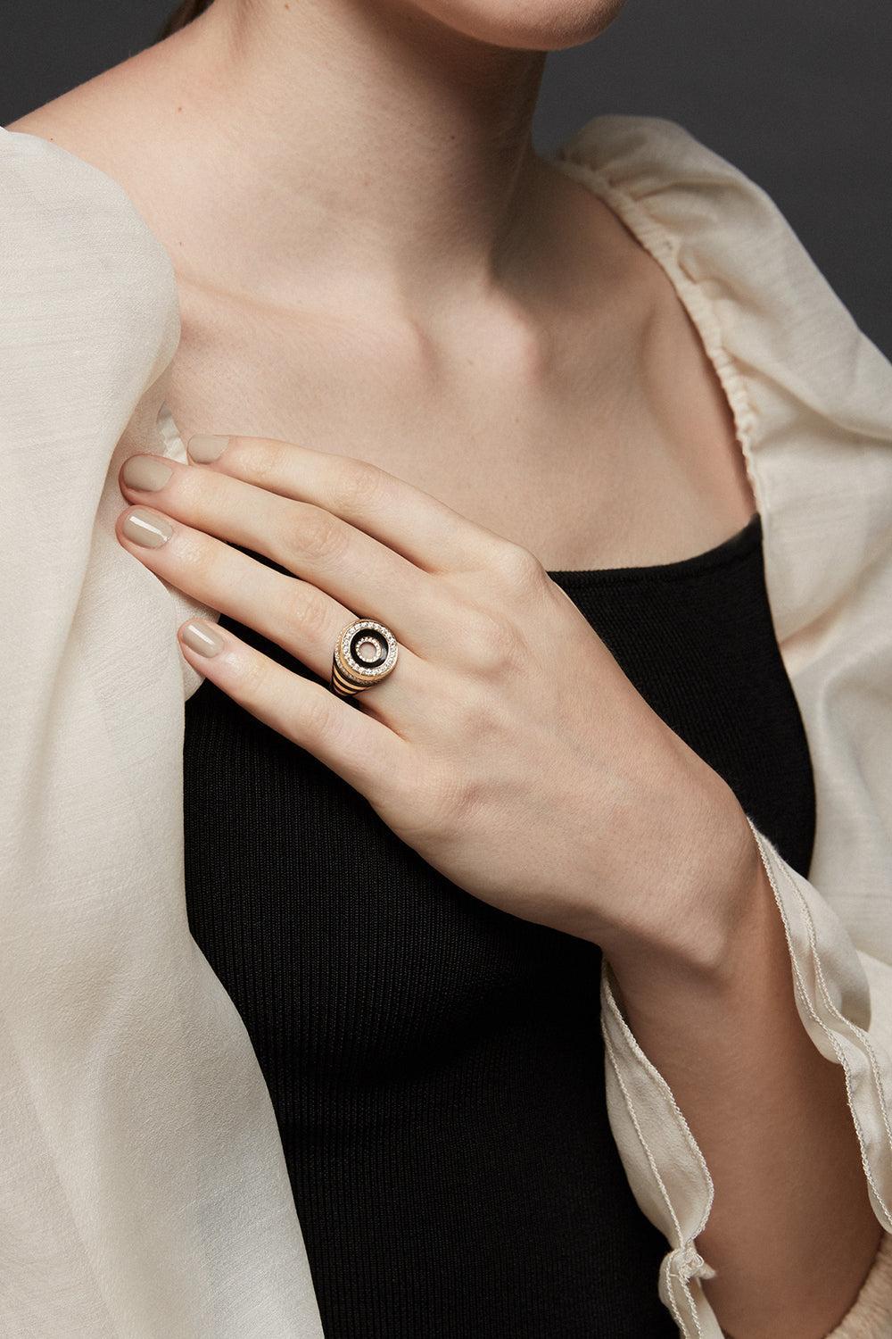 White Akita Bone Signet Ring-YELLOW GOLD-6.5-JEWELRYFINE JEWELRING-STATE PROPERTY