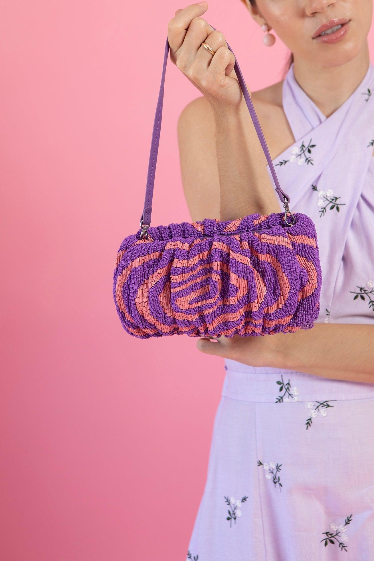 STAUD-Beaded Bean Convertible Bag-AMETHYST ACID SWIRL