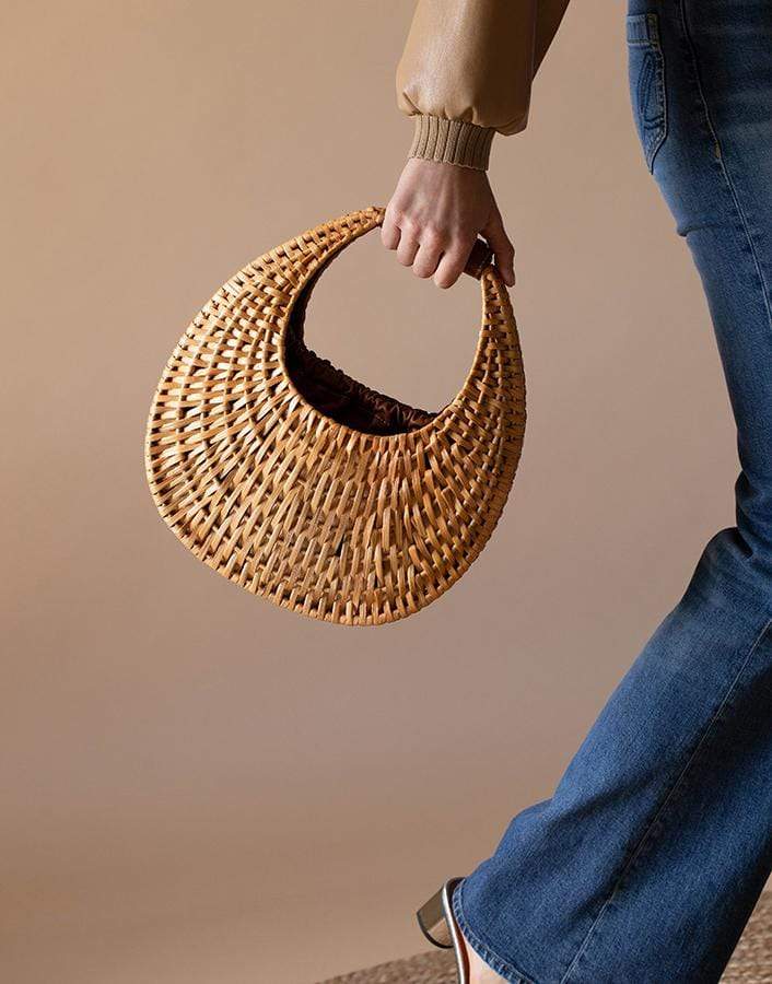 STAUD-Natural Rattan Moon Bag-NATURAL