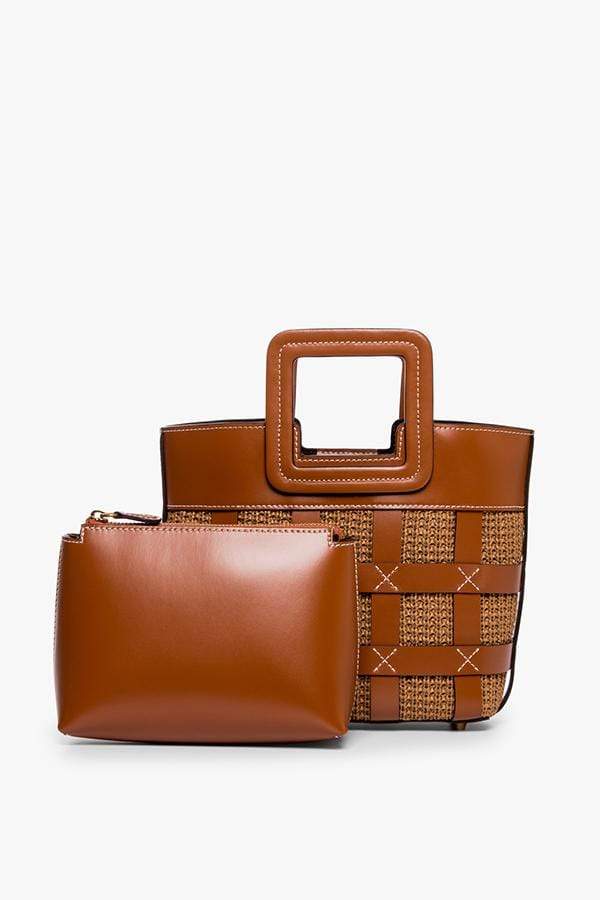 STAUD-Raffia Mini Shirley Bag-TAN
