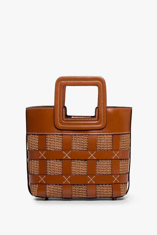 STAUD-Raffia Mini Shirley Bag-TAN