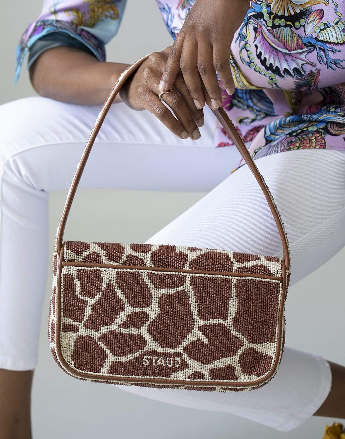 STAUD-Tommy Beaded Bag-GIRAFFE