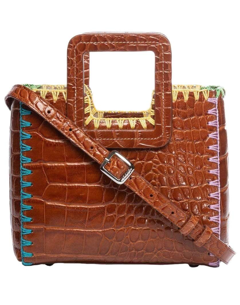 STAUD-Saddle Croc Embossed Mini Shirley Crochet Edge Bag-MULTI