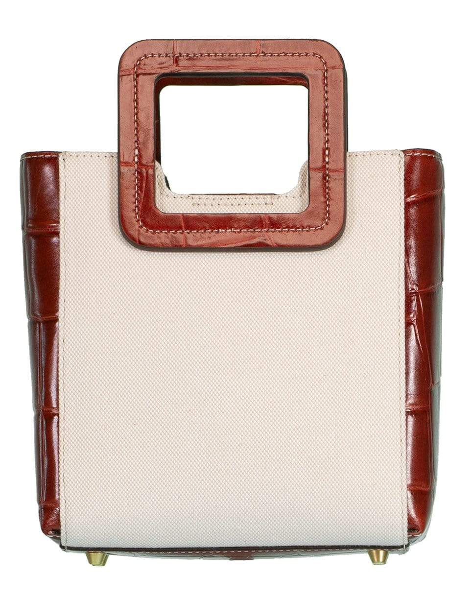 STAUD-Mini Embossed Croc Leather and Canvas Shirley Bag-COGNAC