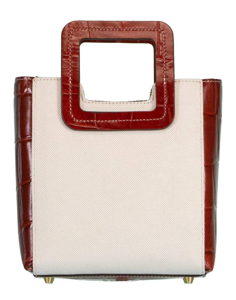 STAUD-Mini Embossed Croc Leather and Canvas Shirley Bag-COGNAC