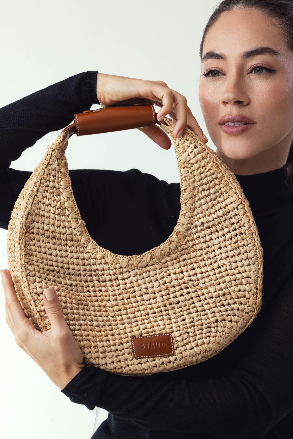 STAUD-Moon Bag - Raffia-NAT/TAN
