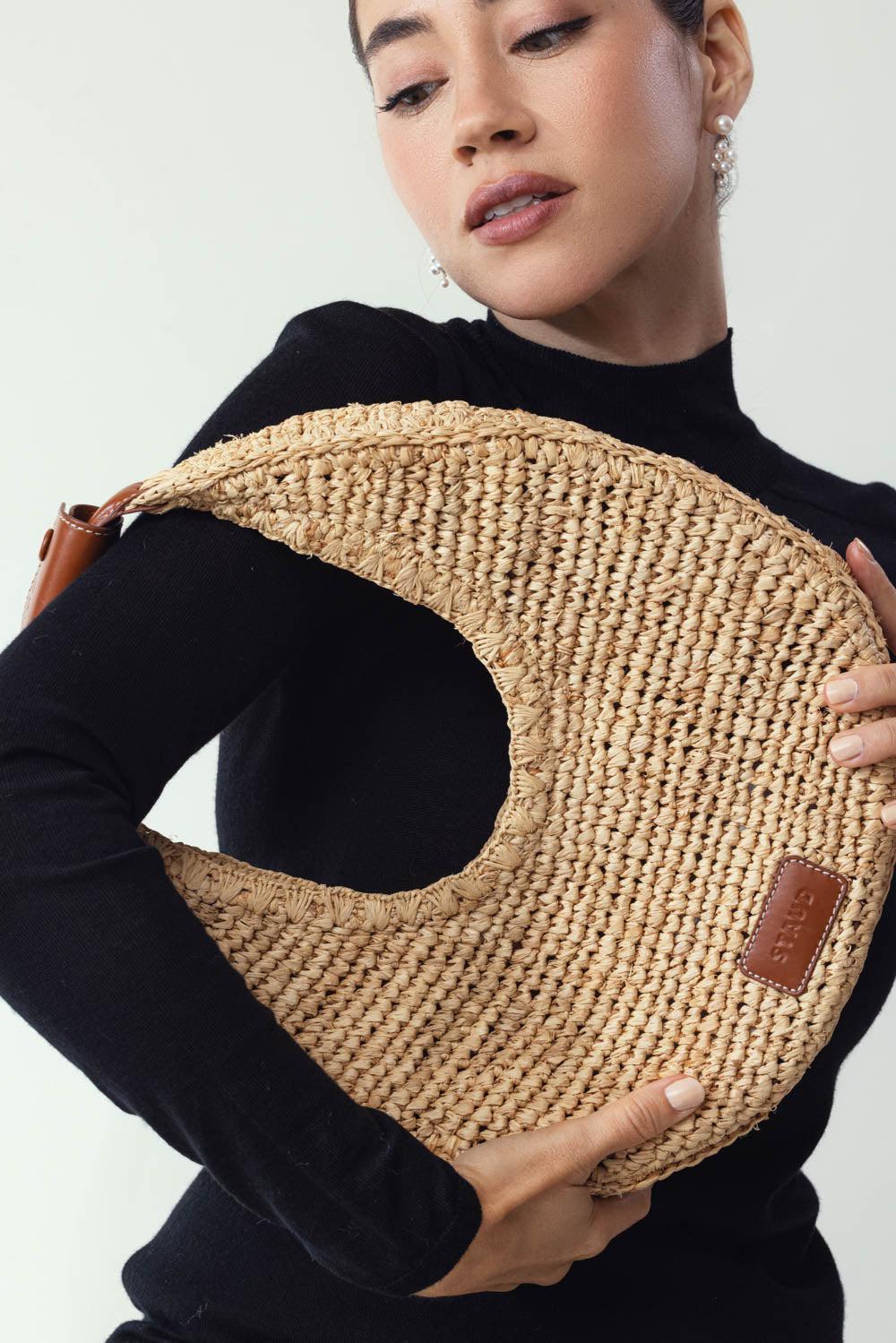 STAUD-Moon Bag - Raffia-NAT/TAN