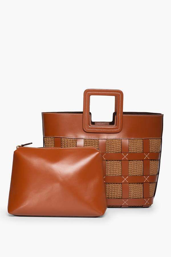 STAUD-Raffia Shirley Tote Bag-TAN