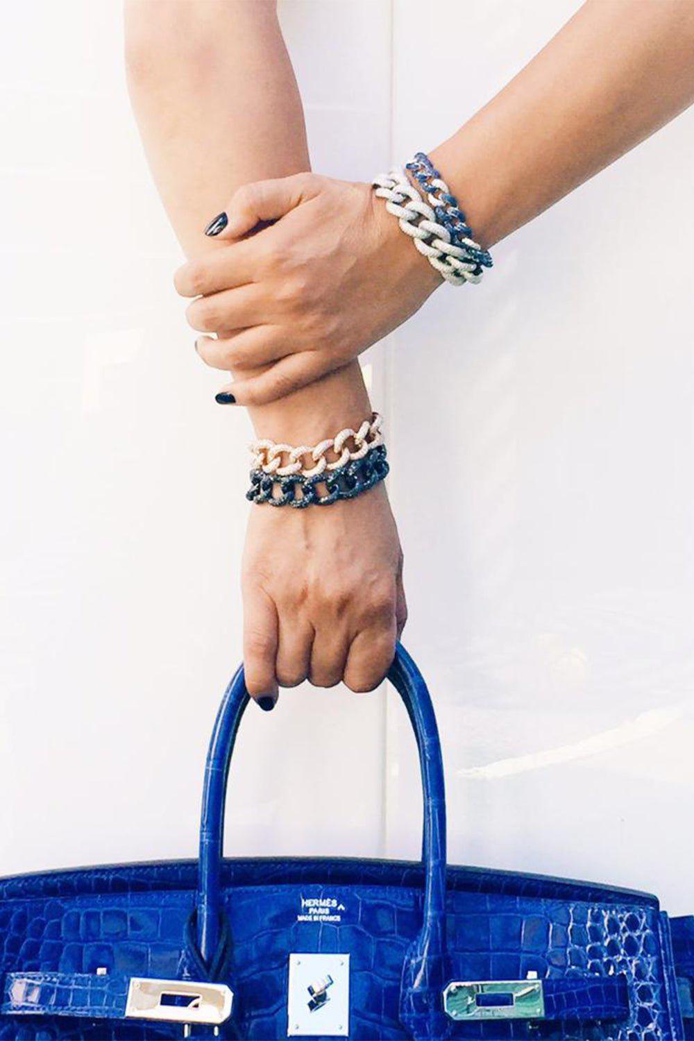 STEFERE-Diamond Blue Sapphire Link Bracelet-WHITE GOLD