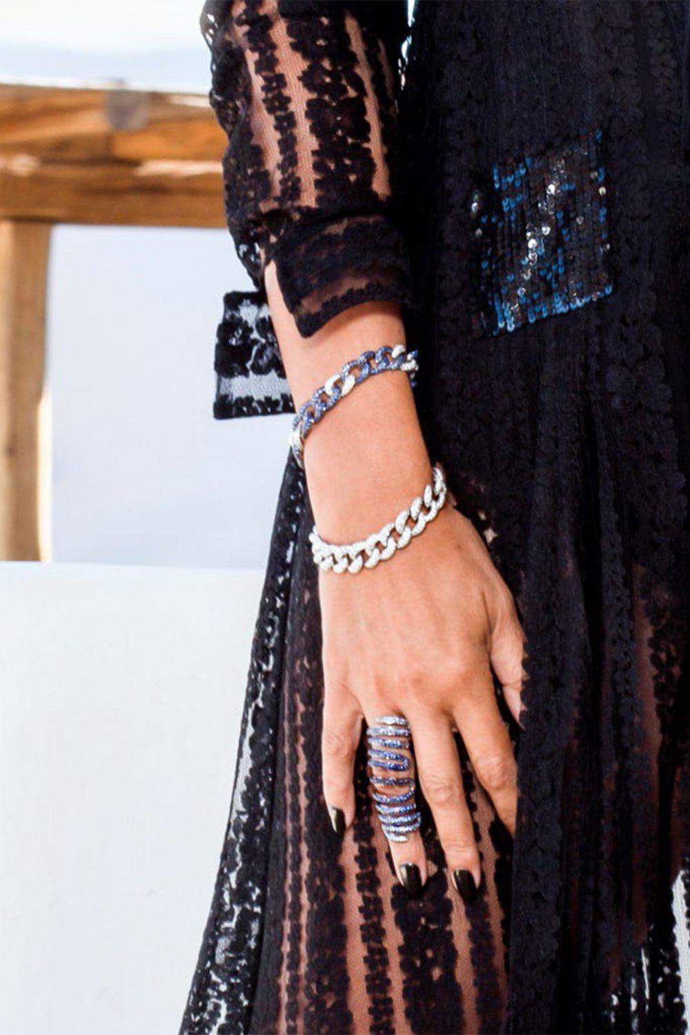 STEFERE-Diamond Blue Sapphire Link Bracelet-WHITE GOLD