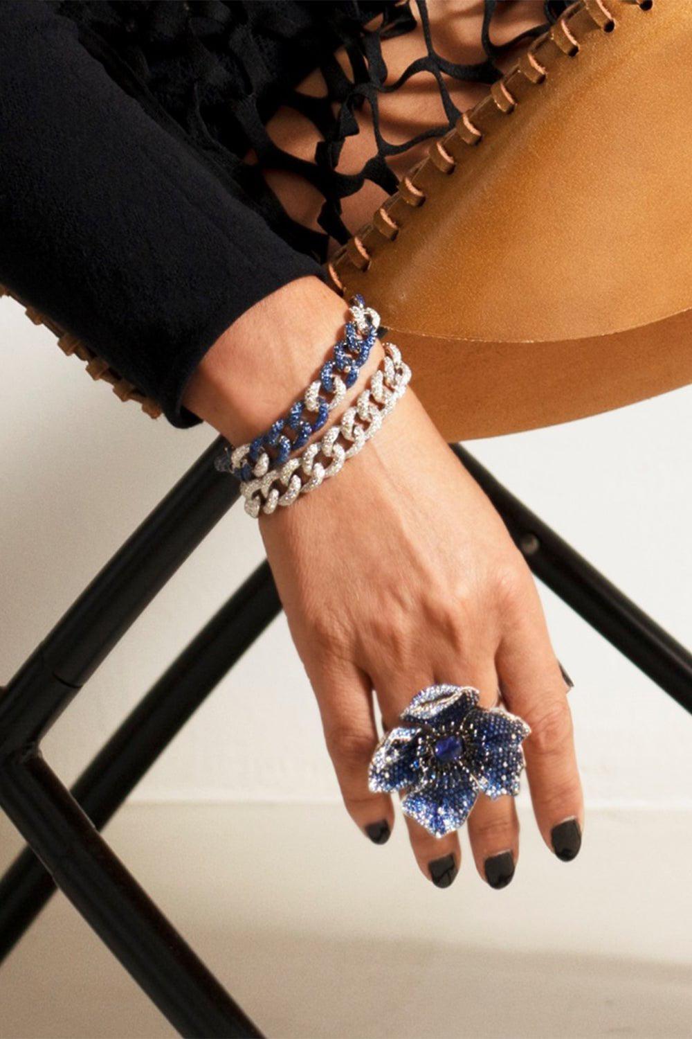 STEFERE-Diamond Blue Sapphire Link Bracelet-WHITE GOLD