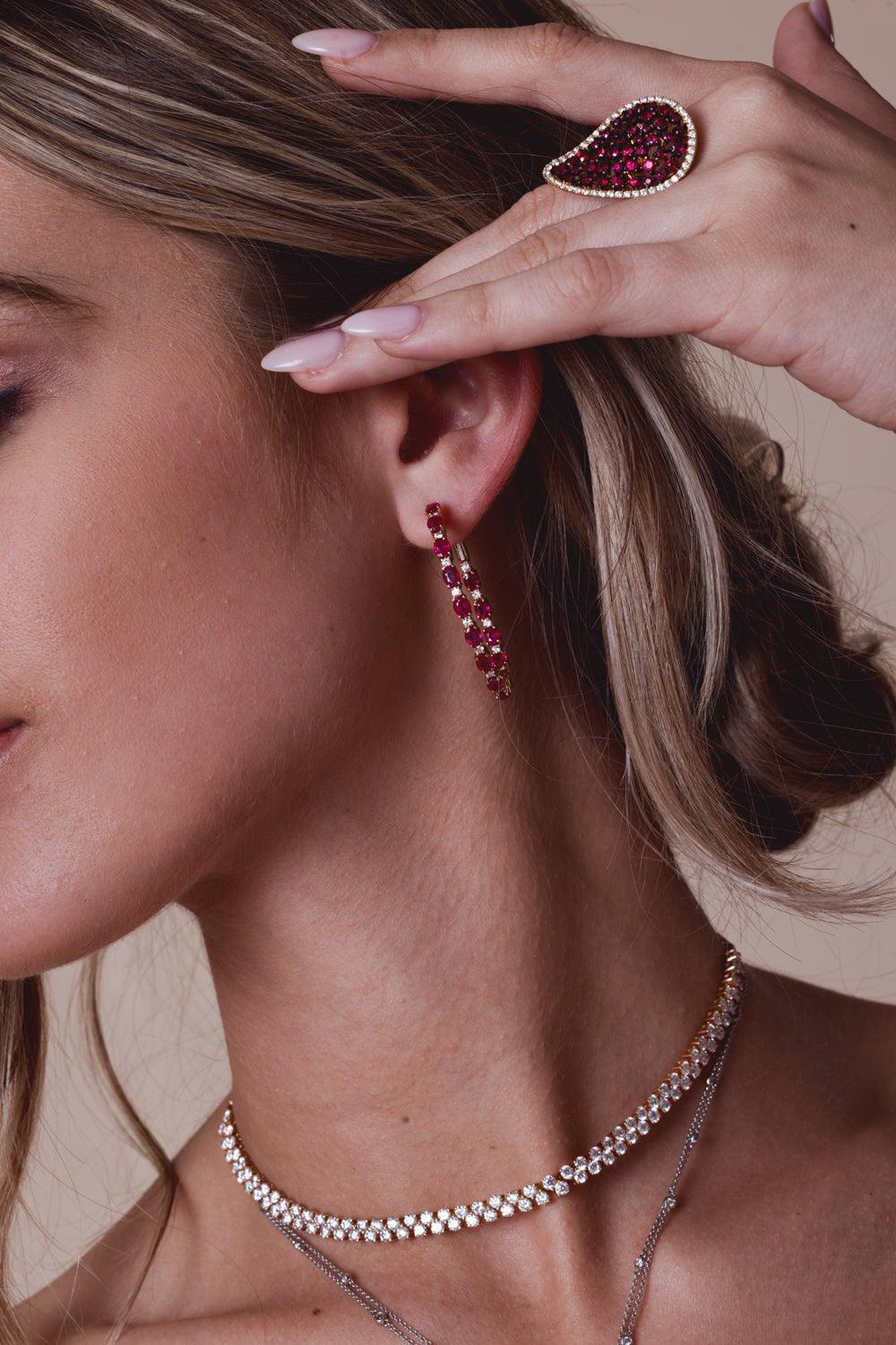 STEFERE-Ruby Diamond Hoop Earrings-ROSE GOLD