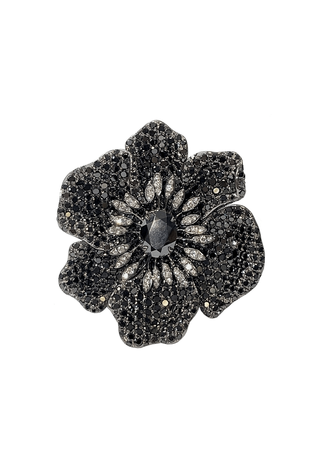 STEFERE-Black Diamond Hematite Flower Ring-WHITE GOLD
