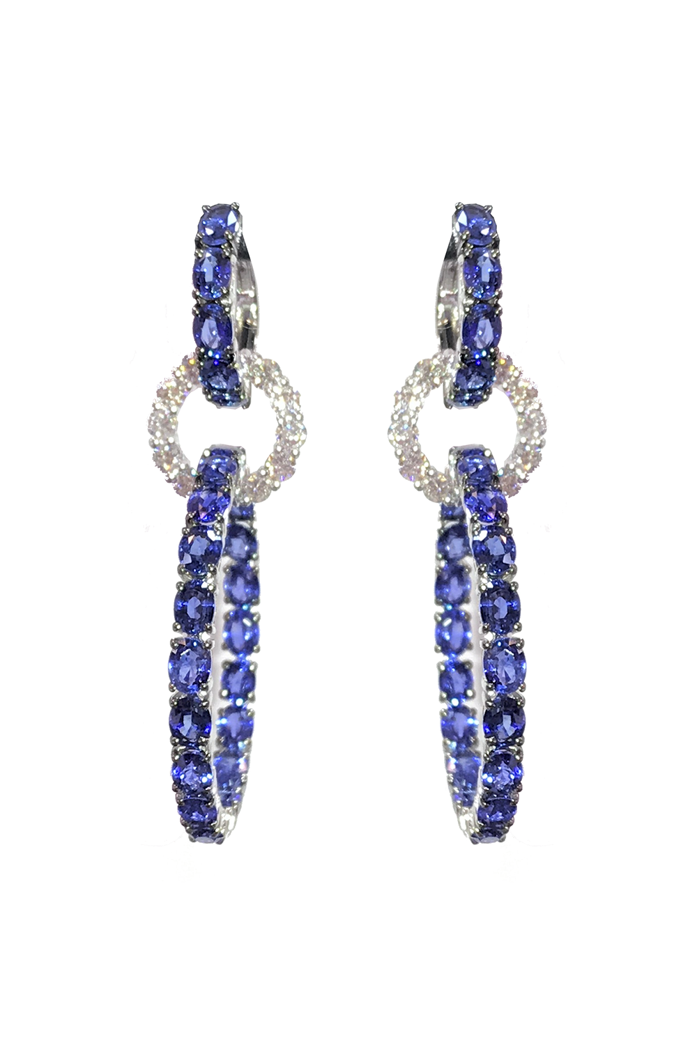 STEFERE-Blue Sapphire Diamond Hoop Drop Earrings-WHITE GOLD